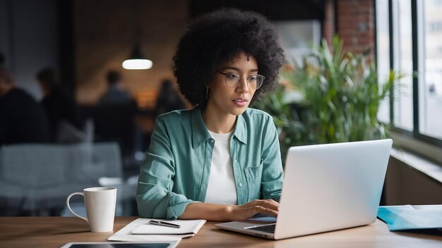 Woman working on laptop