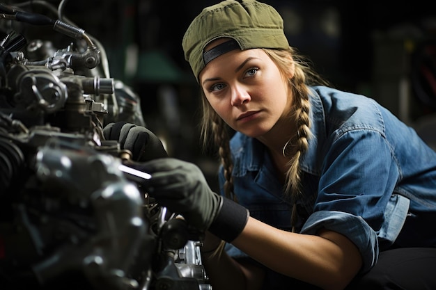 Photo a woman working on a machine