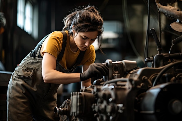 a woman working on a machine