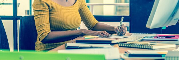 Woman working on table