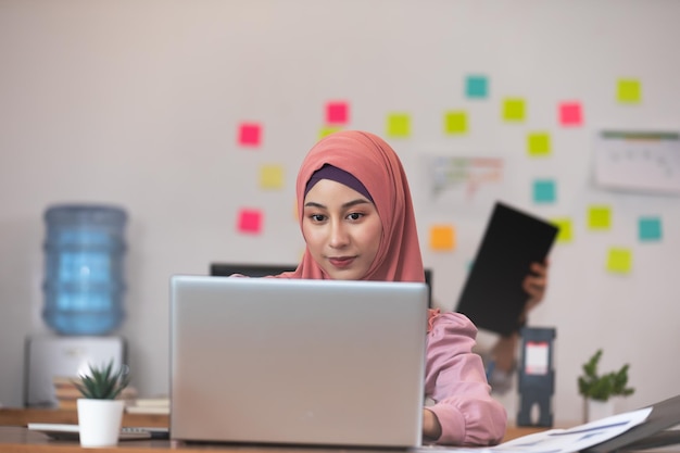 woman working with laptop