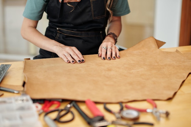 Woman Working with Leather