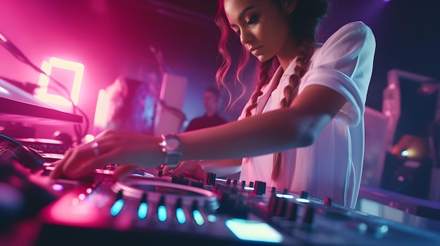 Woman working with mixer