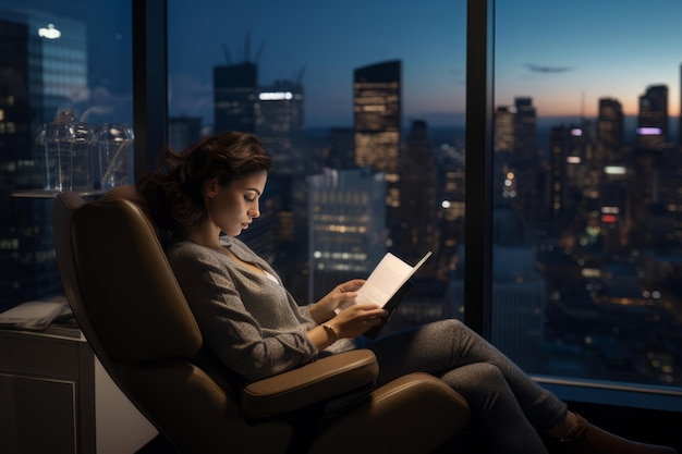 A woman works with a tablet in a modern office