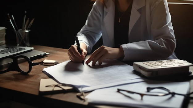 A woman writes on a piece of paper with a pengenerative ai