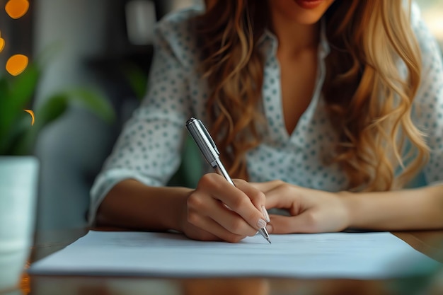 Una donna che scrive su un pezzo di carta