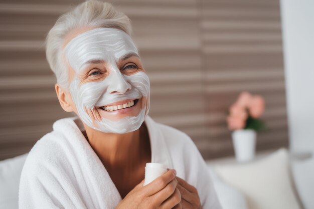 Woman years old applies a mask to her face skin care beauty and health the girl made a face mask at