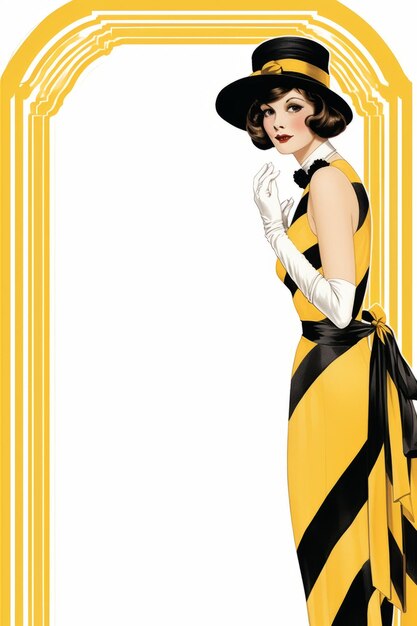 Photo a woman in a yellow and black dress and hat