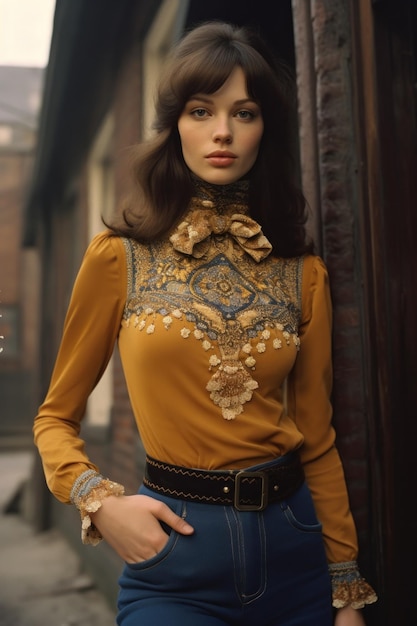 a woman in a yellow blouse