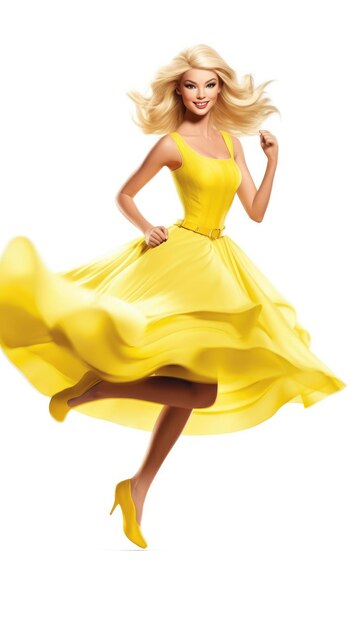 Foto una donna con un vestito giallo con un vestita gialla sul fondo.
