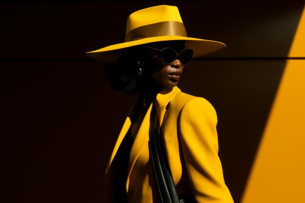 Photo a woman in a yellow hat and sunglasses