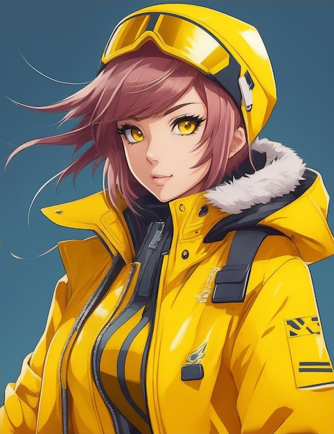 Photo a woman in a yellow jacket anime character by generative ai