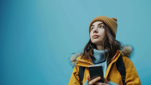 Woman in Yellow Jacket Looking Up