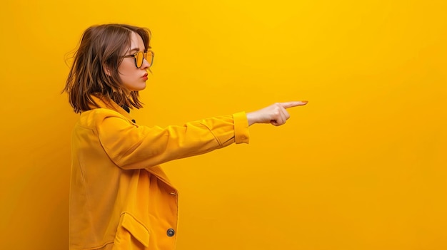 Woman in Yellow Jacket Pointing