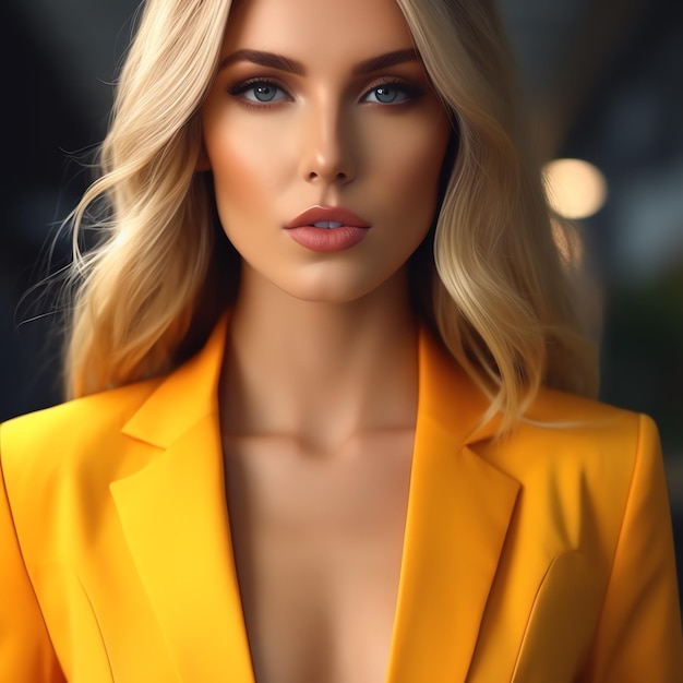 Photo a woman in a yellow jacket