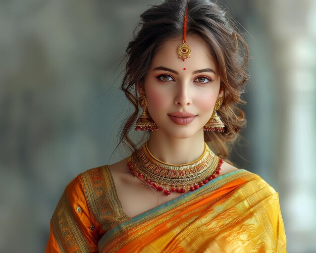 Woman in Yellow Sari and Jewelry