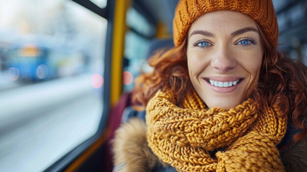 Woman in Yellow Scarf and Brown Hat