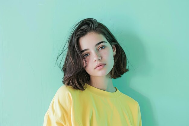 Woman in Yellow Shirt Posing for a Picture