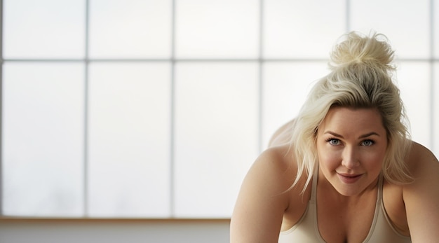 Photo woman in yoga exercise clothes doing push ups