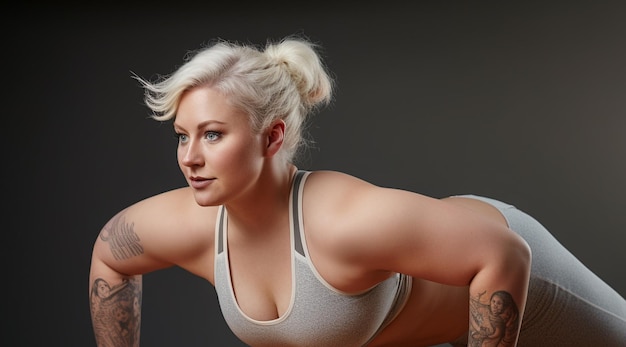 Woman in yoga exercise clothes doing push ups