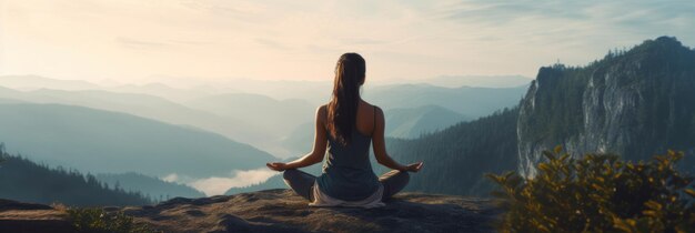 Woman yoga in the mountain meditation and relax in a mountain