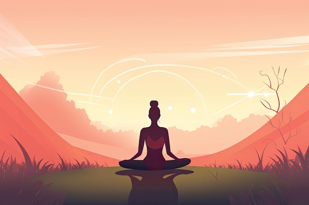 woman yoga outdoors on meadow isolated illustration