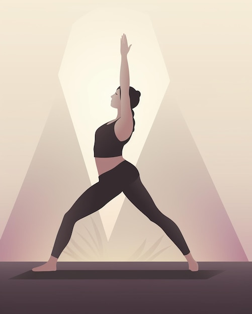 A woman in a yoga pose with a light on the background
