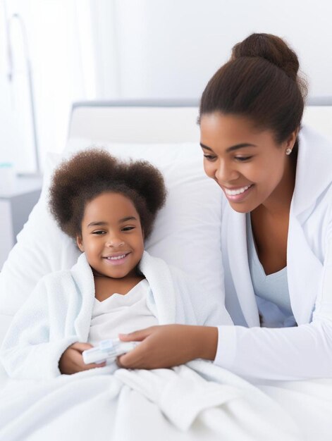 Photo a woman and a young girl are wrapped in a blanket and smiling