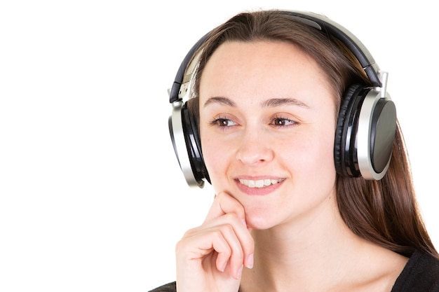 Woman young relaxing and listening to music