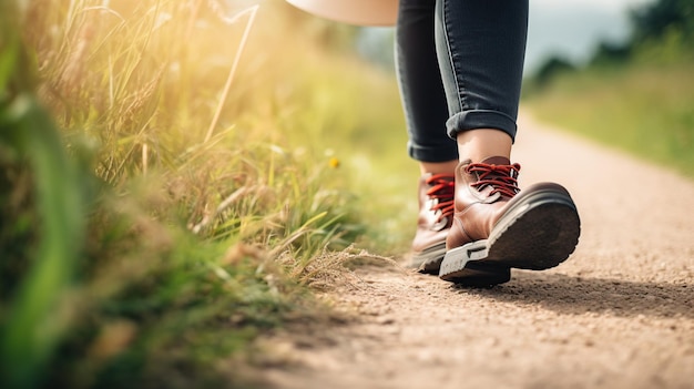 Woman039s shoes on her beautiful feet nature background