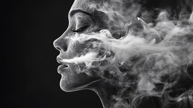 A woman39s face is obscured by smoke forming a wispy