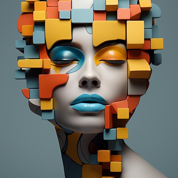 Woman39s face painted with abstract design wallpaper image AI generated art