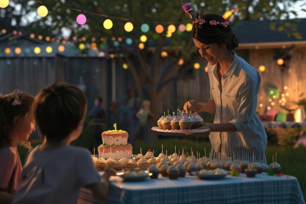 Womans backyard birthday cupcake service for kids