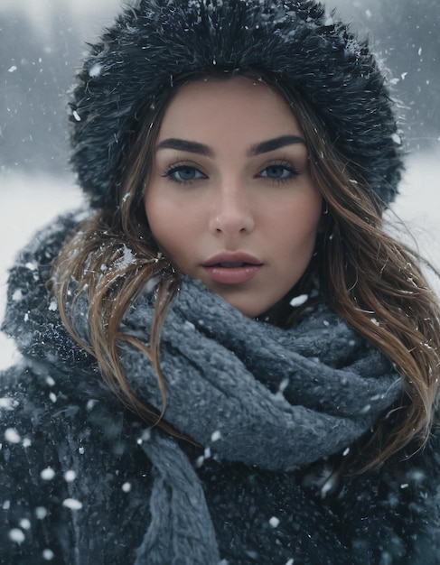 A Womans Beauty in Winters Glow