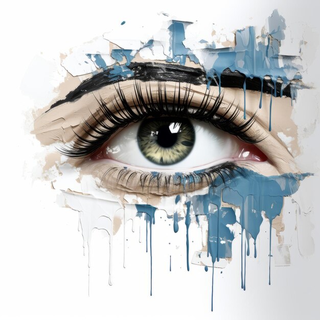 a womans eye with blue paint on it