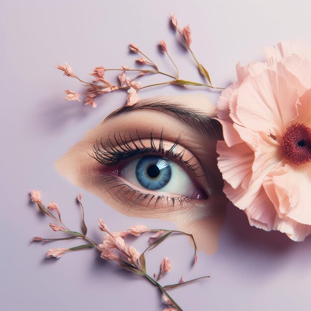 Womans Eye With Long Lashes and Flower