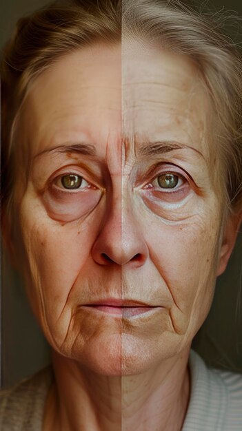 Photo womans face before and after aging impact of skincare and aging on skin health medical health care