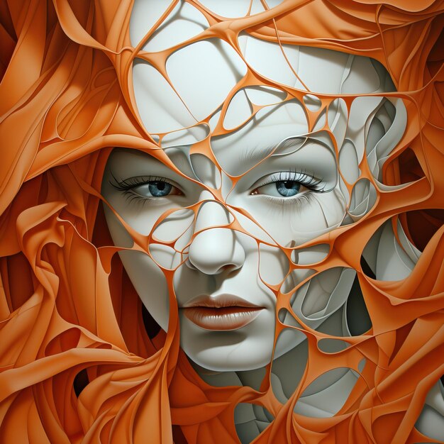 a womans face covered in orange fabric