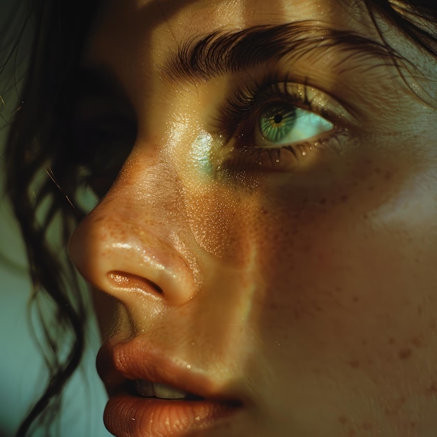 A womans face eyes with deep emotion portrait ultra realistic photo