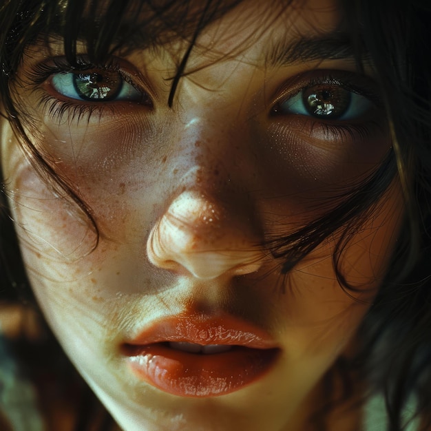 A womans face eyes with deep emotion portrait ultra realistic photo