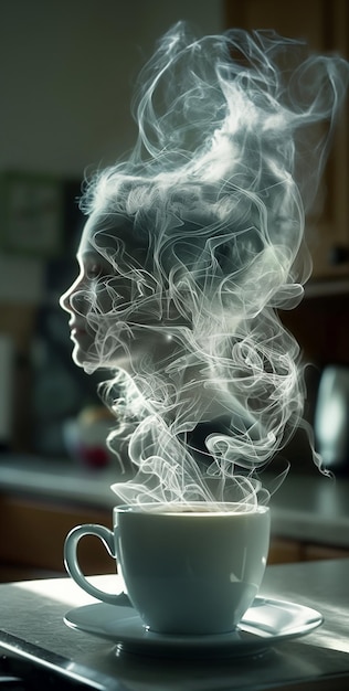 Foto a womans face is shown in a vase with smoke