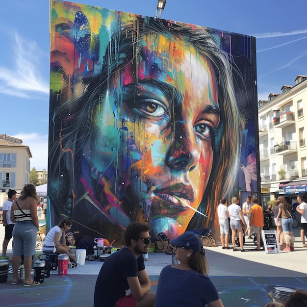 Womans Face Painting at Summer Street Art Festival in France