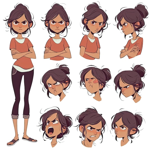 A womans face and various expressions in various poses