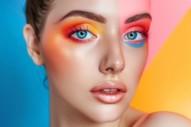 Womans Face With Bright Colored Makeup Generative AI