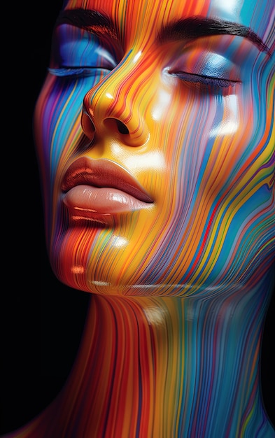 Photo a womans face with colorful lines on it