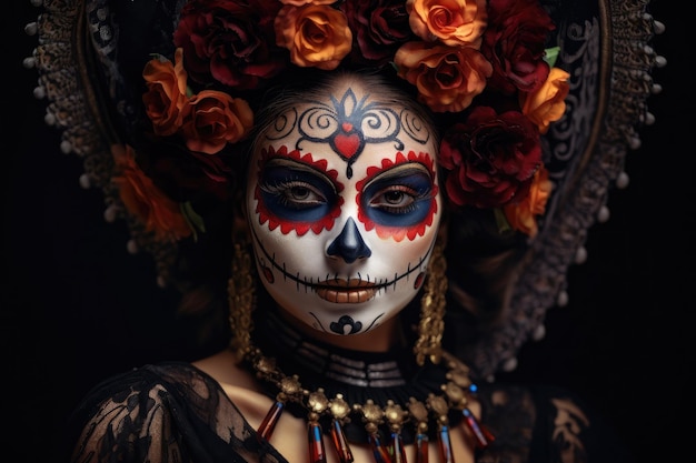 Premium AI Image | Womans face with Day of the Dead makeup