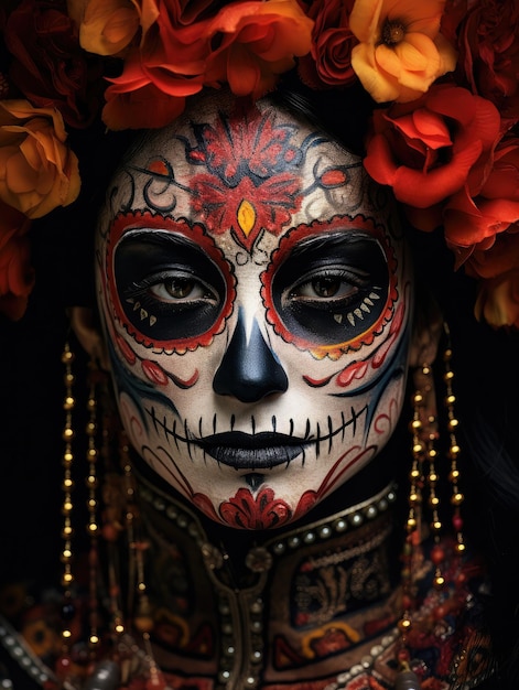 Womans face with Day of the Dead makeup