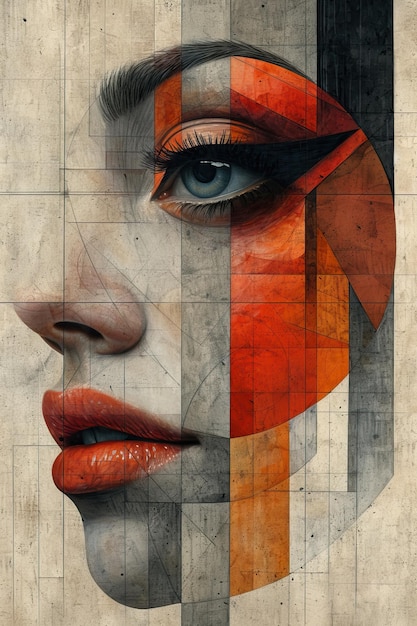 a womans face with geometric shapes