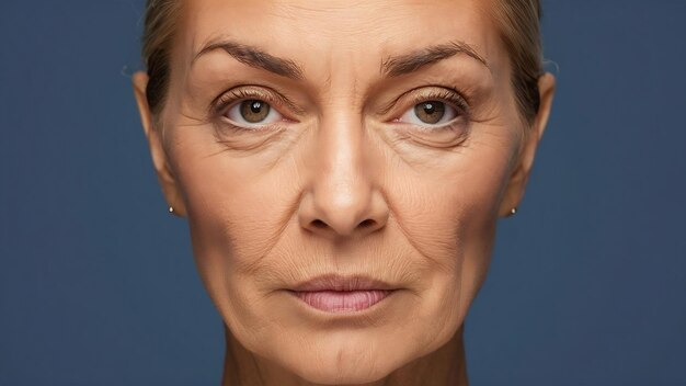 Womans face with puffiness under eyes wrinkles and creases on eyelids before after blepharoplasty