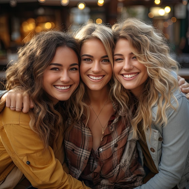Womans friends hugging and smile